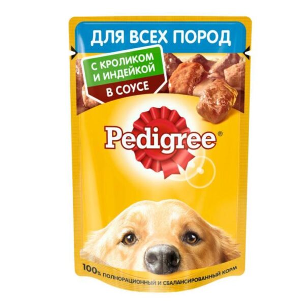 Pedigree bütün cins itlər üçün konservləşdirilmiş yem, sousda dovşan və hinduşka əti ilə 150 qr