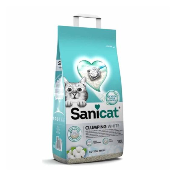 Sanicat Clumping White Cotton Fresh  - təzə pambıq qoxusu olan ağ yığılmış doldurucu, 10 l