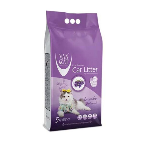 Vancat Lavander Bentonite Super Clumping- Pişiklər üçün lavanda qoxulu doldurucu 5kq.