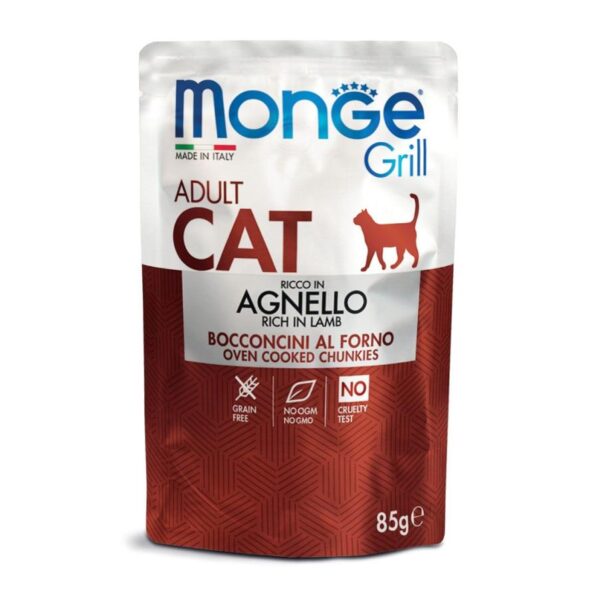 Yaş yem Monge Grill quzu ilə pişiklər üçün jele 85 q