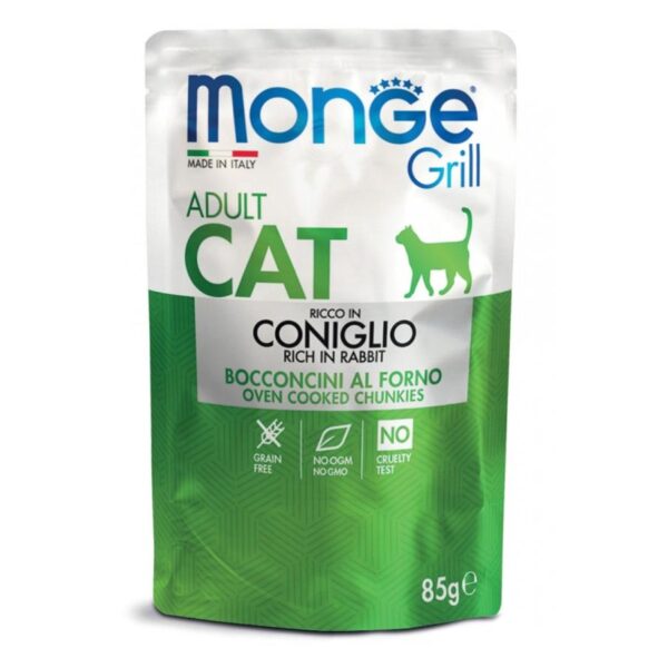 Monge Grill, italyan dovşanı parçaları ilə pişiklər üçün jele içində yaş yem 85 q