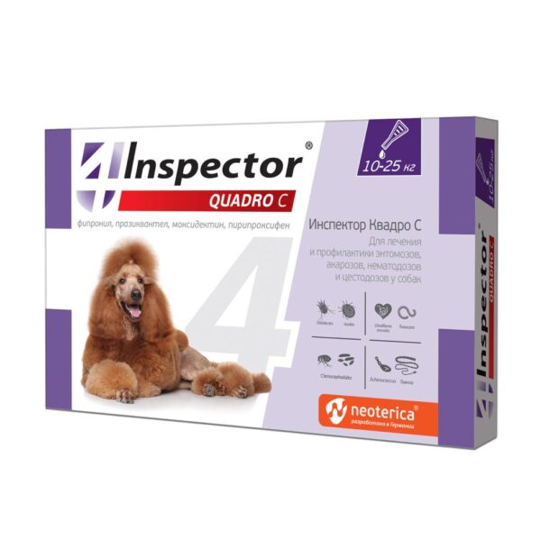 Həb Inspector Quadro Tabs gənə, birə və helmintlərə qarşı, çəkisi 8 kq-dan 16 kq-a qədər olan itlər üçün, 1 həb