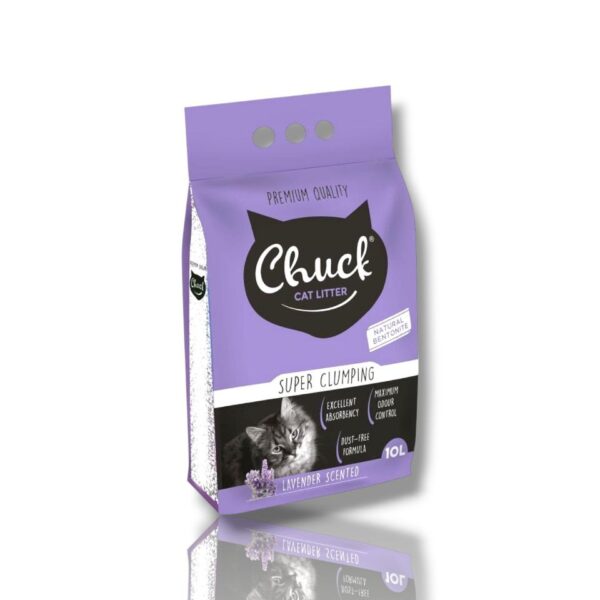 Chuck Lavander Bentonite Super Clumping- Pişiklər üçün lavanda qoxulu doldurucu 10l.