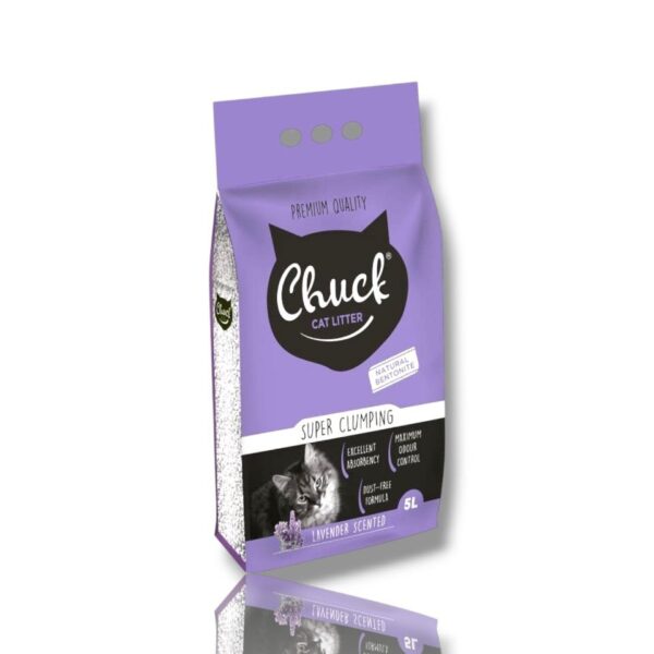 Chuck Lavander Bentonite Super Clumping- Pişiklər üçün lavanda qoxulu doldurucu 5l.