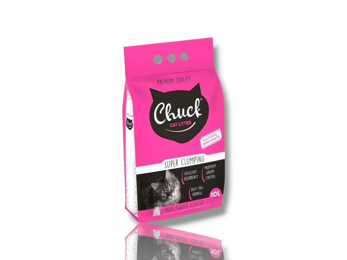 bd39c8a8-e3fe-11ef-afb8-ee55a60463fa_5269684483328698300 Chuck Baby Powder Bentonite Super Clumping- Pişiklər üçün uşaq pudrası qoxulu doldurucu 10l. - Image 1